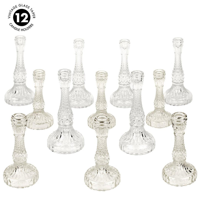 Distressed Mismatched Vintage Glass Taper Candle Holders - Set of 12-Set of 12-Koyal Wholesale-Clear-