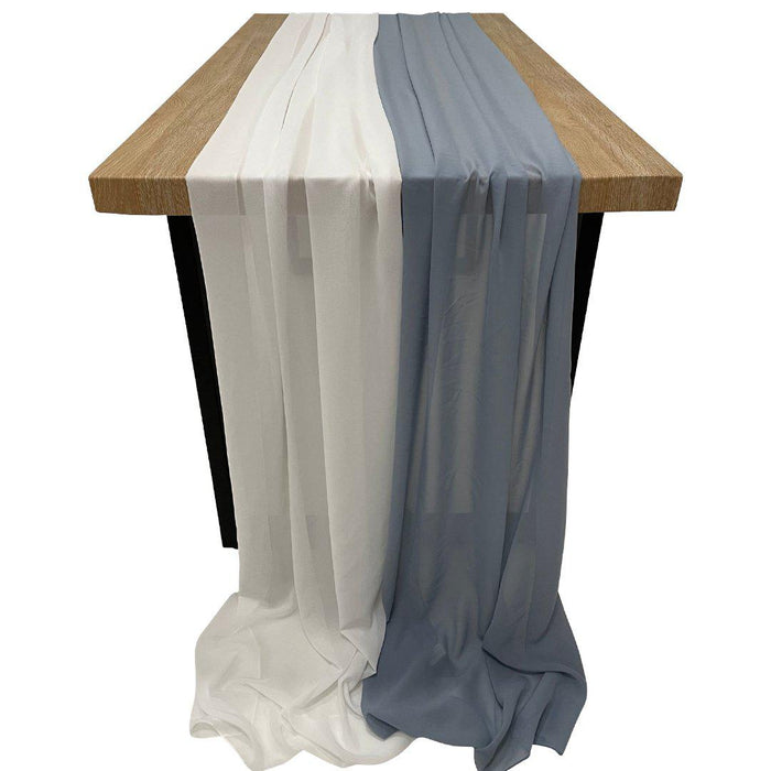 Double Chiffon Table Runners, 30 ft.-Set of 2-Koyal Wholesale-White & Dusty Blue-