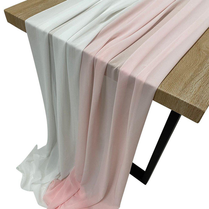 Double Chiffon Table Runners, 30 ft.-Set of 2-Koyal Wholesale-Blush Pink &White-