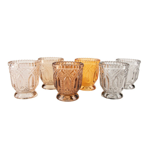 Earth Tone Vintage Glass Candle Holder Set, Set of 6-Set of 6-Koyal Wholesale-