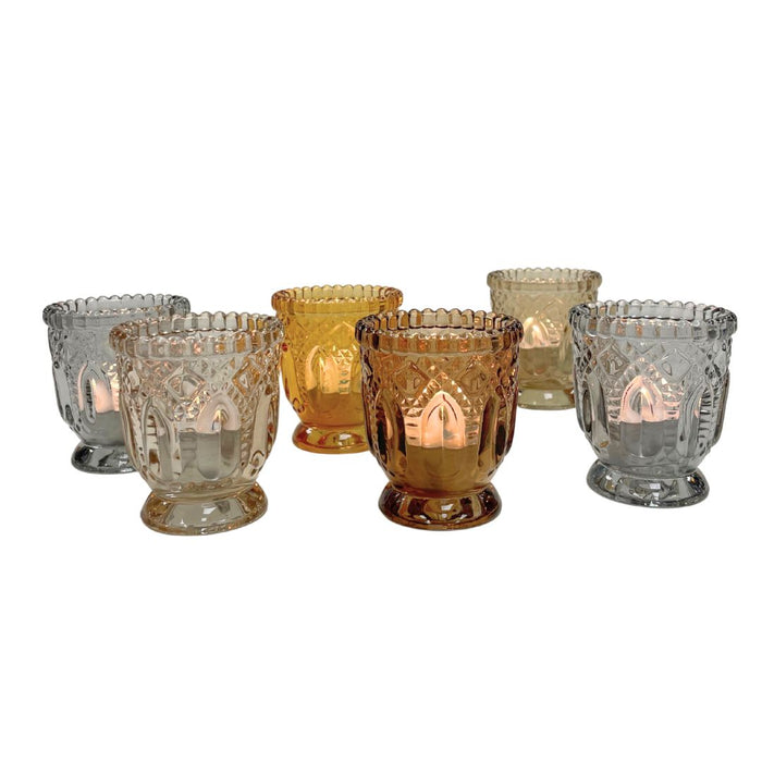 Earth Tone Vintage Glass Candle Holder Set, Set of 6-Set of 6-Koyal Wholesale-