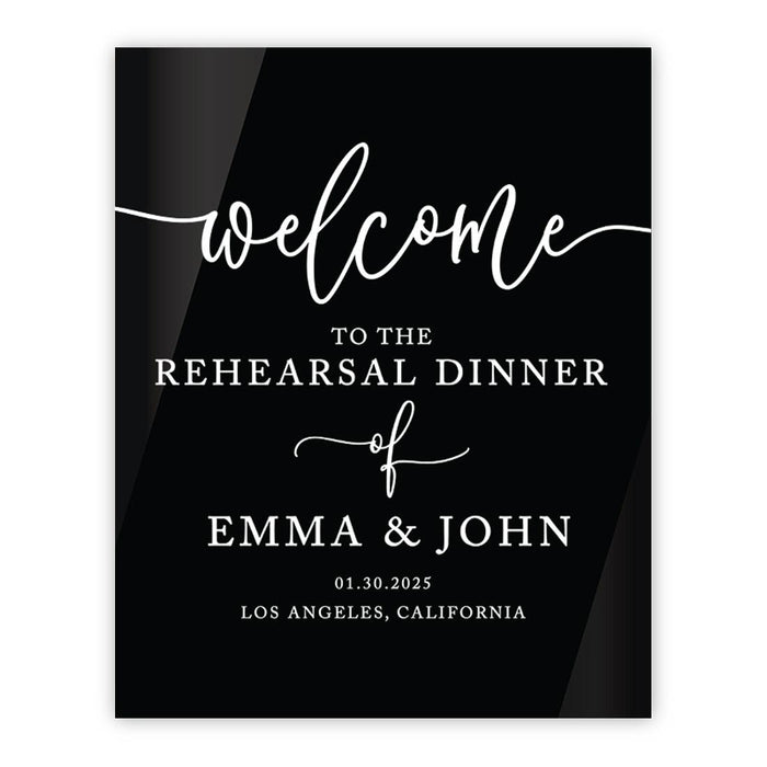 Elegant Custom Black Acrylic Welcome Sign for Wedding Rehearsal Dinner, 16'' x 20''-Set of 1-Andaz Press-Classic-