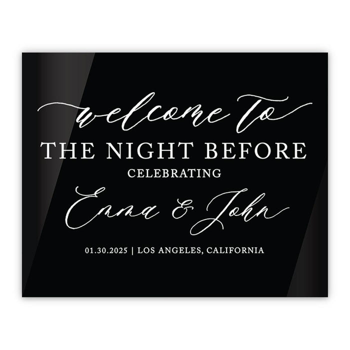 Elegant Custom Black Acrylic Welcome Sign for Wedding Rehearsal Dinner, 16'' x 20''-Set of 1-Andaz Press-Fairytale Script-