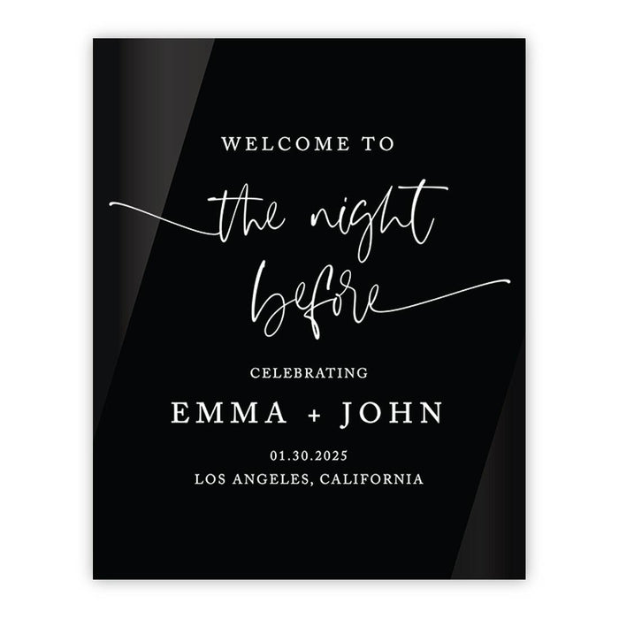 Elegant Custom Black Acrylic Welcome Sign for Wedding Rehearsal Dinner, 16'' x 20''-Set of 1-Andaz Press-Minimal-
