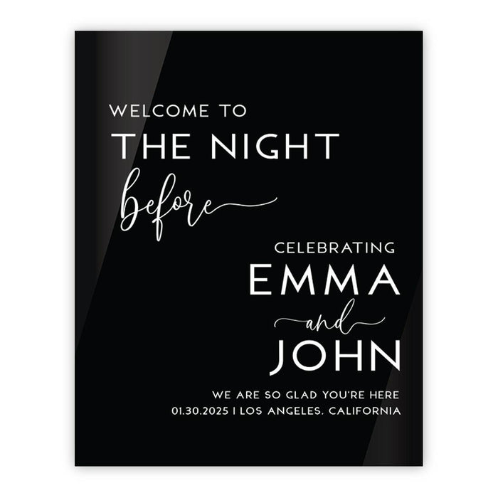 Elegant Custom Black Acrylic Welcome Sign for Wedding Rehearsal Dinner, 16'' x 20''-Set of 1-Andaz Press-Modern-