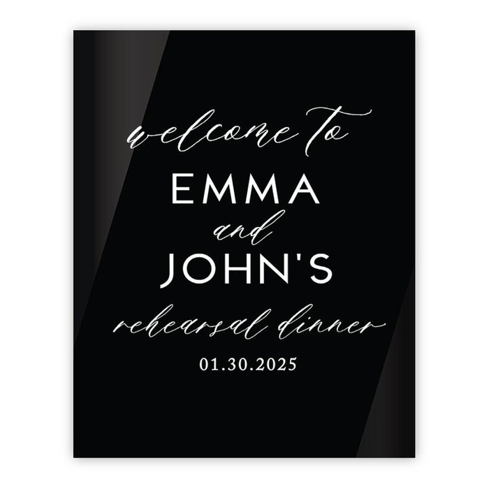 Elegant Custom Black Acrylic Welcome Sign for Wedding Rehearsal Dinner, 16'' x 20''-Set of 1-Andaz Press-Romantic-