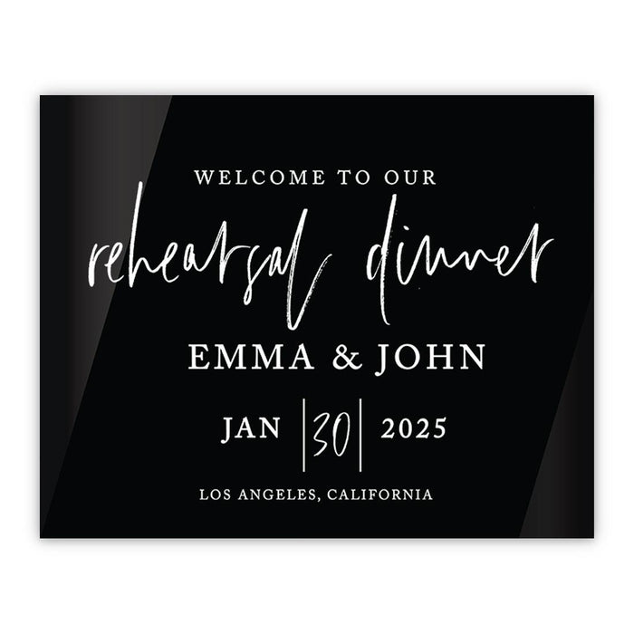 Elegant Custom Black Acrylic Welcome Sign for Wedding Rehearsal Dinner, 16'' x 20''-Set of 1-Andaz Press-Rustic Modern-