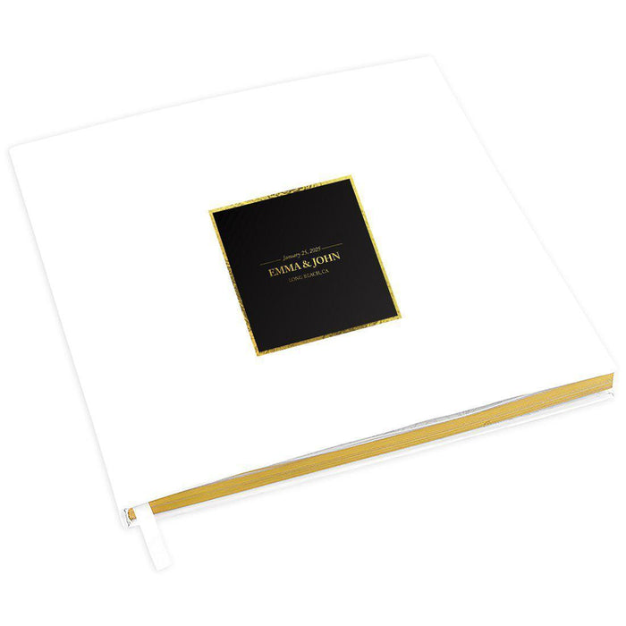 Elegant Custom Wedding Guestbook with Gold Accents - 45 Designs-Set of 1-Andaz Press-Black Square with Gold Frame-