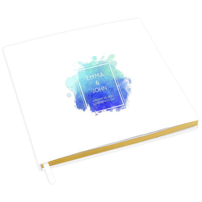 Elegant Custom Wedding Guestbook with Gold Accents - 45 Designs-Set of 1-Andaz Press-Blue and Green Watercolor Brushed Design-