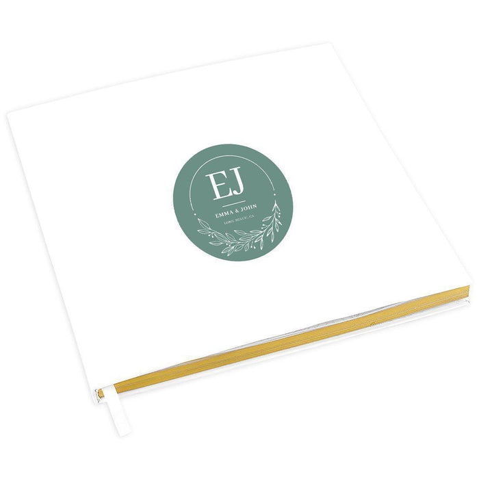 Elegant Custom Wedding Guestbook with Gold Accents - 45 Designs-Set of 1-Andaz Press-Green with Minimal White Leaves-