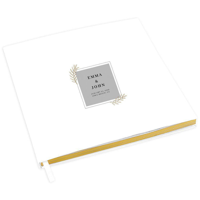 Elegant Custom Wedding Guestbook with Gold Accents - 45 Designs-Set of 1-Andaz Press-Grey with Minimal Leaf Stems-