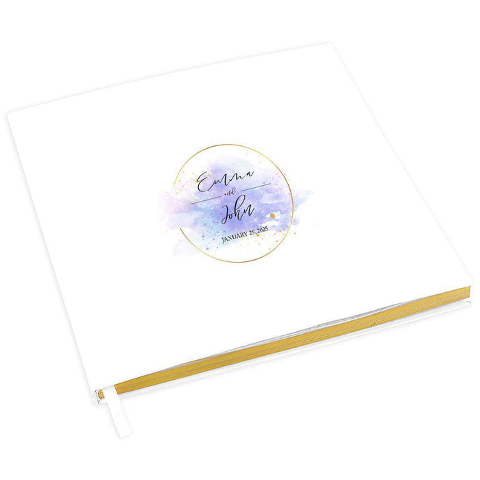 Elegant Custom Wedding Guestbook with Gold Accents - 45 Designs-Set of 1-Andaz Press-Light Blue Purple Watercolor Splatter Design-