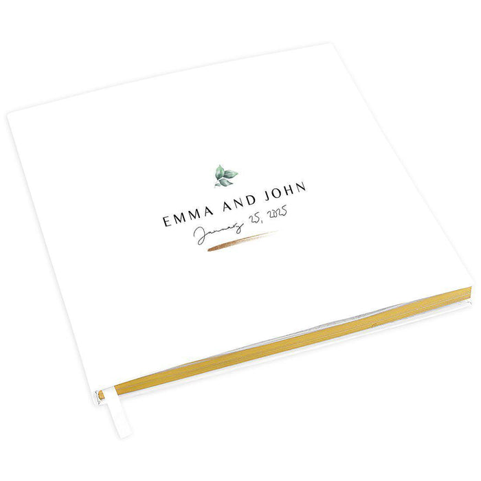 Elegant Custom Wedding Guestbook with Gold Accents - 45 Designs-Set of 1-Andaz Press-Minimal Leaves-