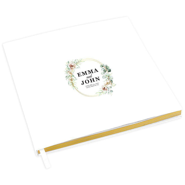Elegant Custom Wedding Guestbook with Gold Accents - 45 Designs-Set of 1-Andaz Press-Neutral Florals with Greenery Leaves-