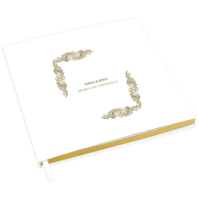 Elegant Custom Wedding Guestbook with Gold Accents - 45 Designs-Set of 1-Andaz Press-Regal Scroll Design-