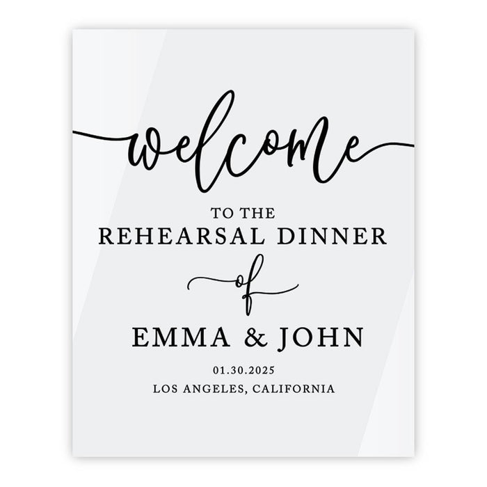 Elegant Custom White Acrylic Welcome Sign for Wedding Rehearsal Dinner, 16 x 20 Inches-Set of 1-Andaz Press-Classic-