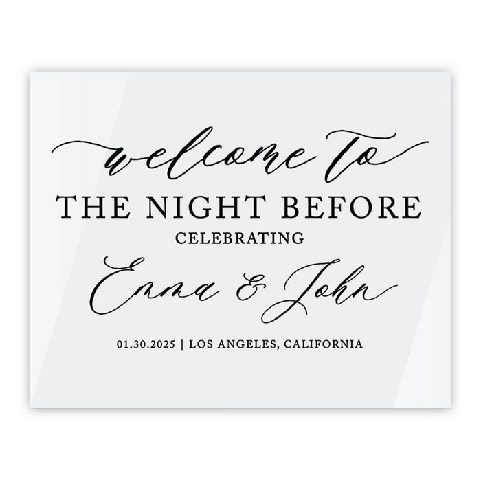 Elegant Custom White Acrylic Welcome Sign for Wedding Rehearsal Dinner, 16 x 20 Inches-Set of 1-Andaz Press-Fairytale Script-