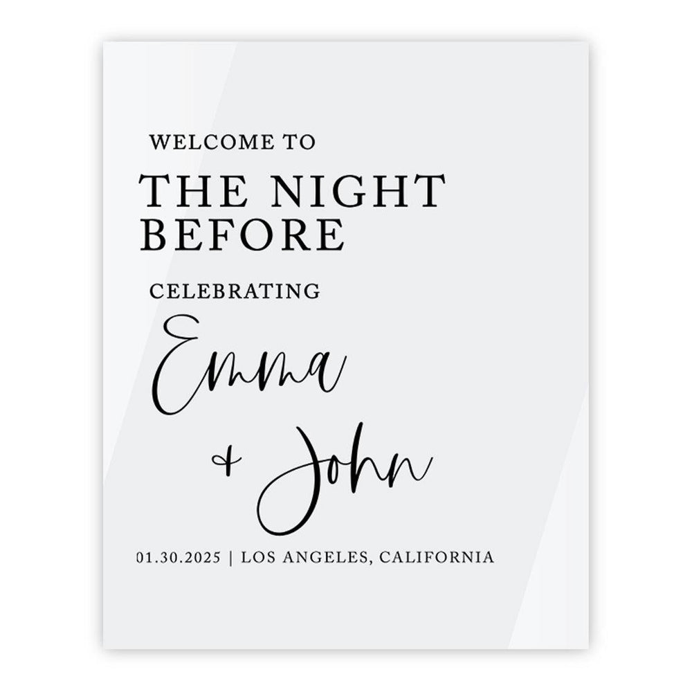 Elegant Custom White Acrylic Welcome Sign for Wedding Rehearsal Dinner, 16 x 20 Inches-Set of 1-Andaz Press-Modern Script-