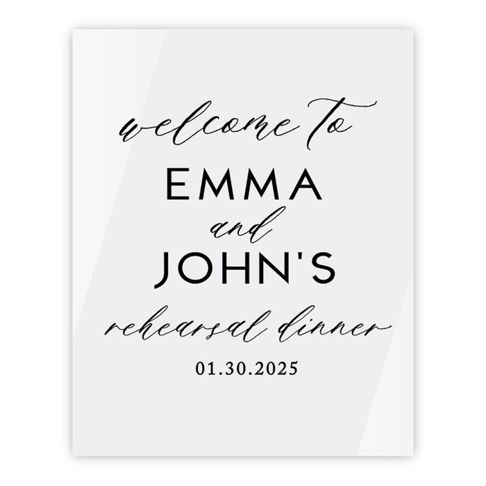 Elegant Custom White Acrylic Welcome Sign for Wedding Rehearsal Dinner, 16 x 20 Inches-Set of 1-Andaz Press-Romantic-