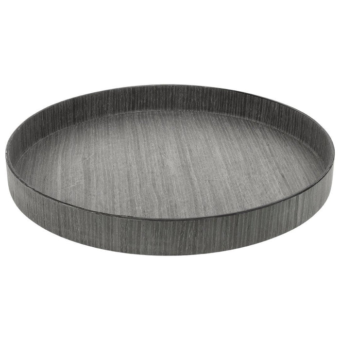 Faux Wood Round Decorative Tray Rustic Wood Tray-Set of 1-Koyal Wholesale-Driftwood Gray-