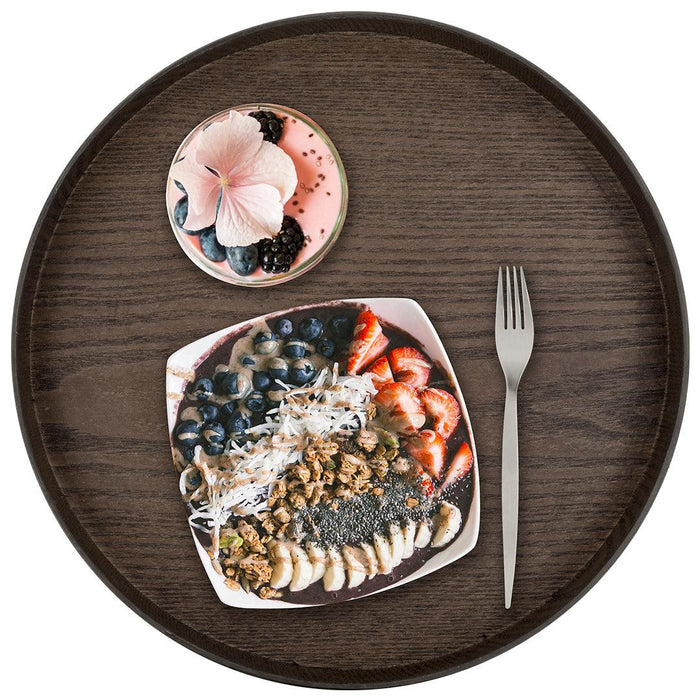 Faux Wood Round Decorative Tray Rustic Wood Tray-Set of 1-Koyal Wholesale-Driftwood Gray-