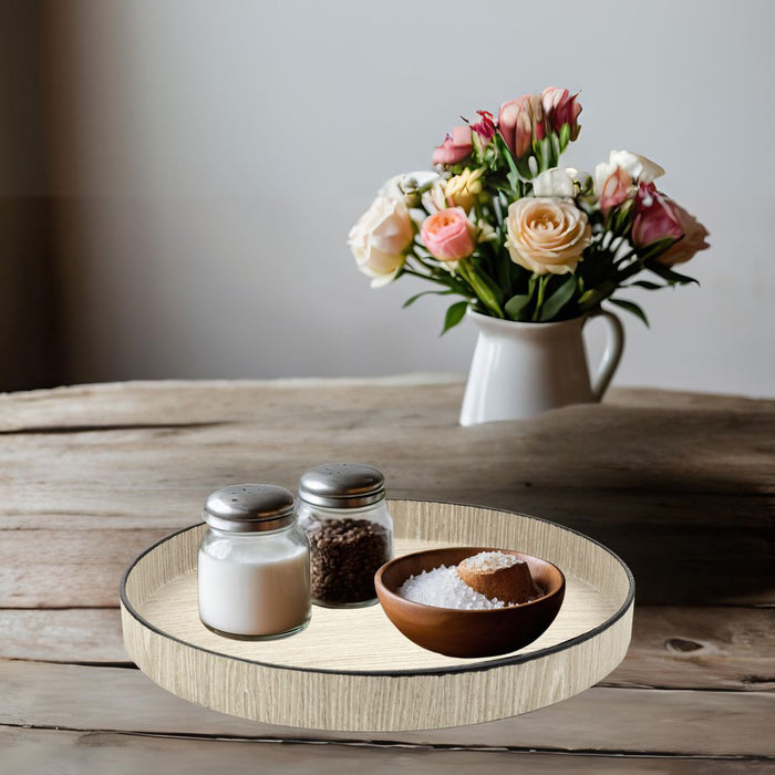 Faux Wood Round Decorative Tray Rustic Wood Tray-Set of 1-Koyal Wholesale-Driftwood Gray-