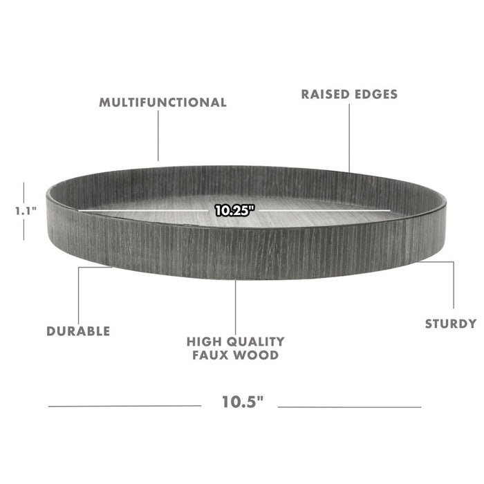 Faux Wood Round Decorative Tray Rustic Wood Tray-Set of 1-Koyal Wholesale-Driftwood Gray-