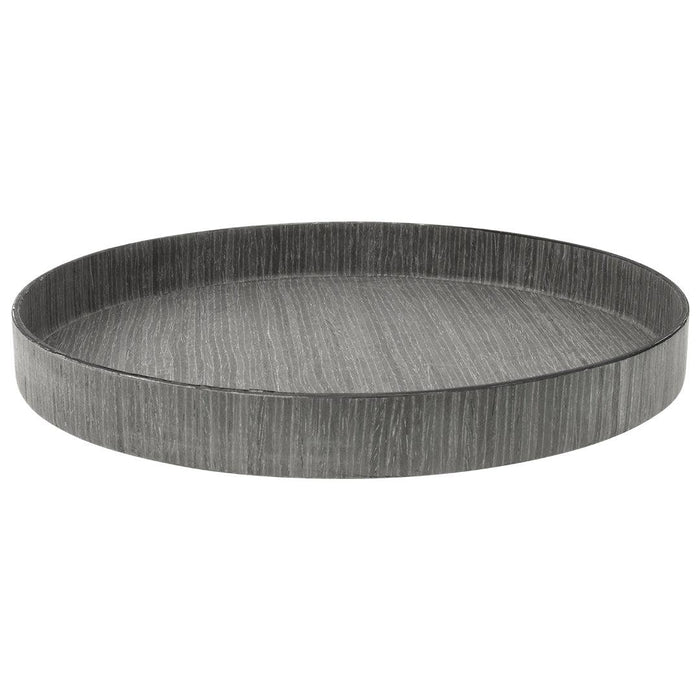 Faux Wood Round Decorative Tray Rustic Wood Tray-Set of 1-Koyal Wholesale-Driftwood Gray-