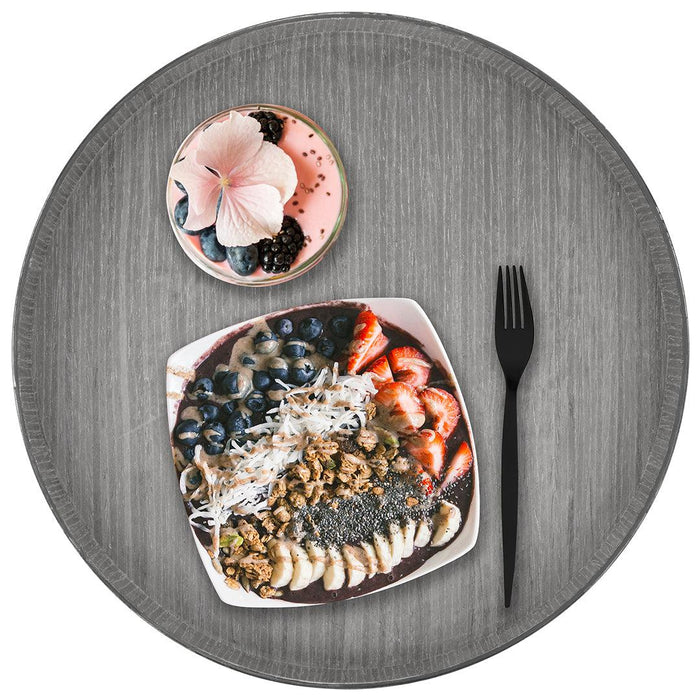 Faux Wood Round Decorative Tray Rustic Wood Tray-Set of 1-Koyal Wholesale-Driftwood Gray-