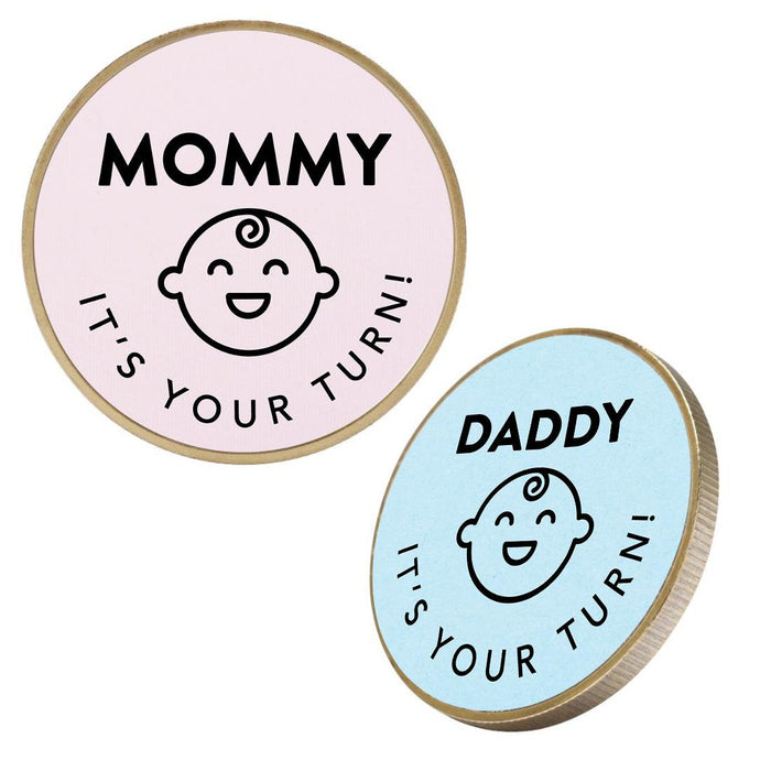 Flip to Decide Coin Includes Keychain Holder, Set of 1-Set of 1-Andaz Press-Daddy It's Your Turn / Mommy It's Your Turn-