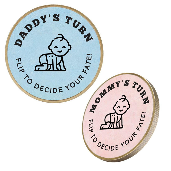 Flip to Decide Coin Includes Keychain Holder, Set of 1-Set of 1-Andaz Press-Daddy's Turn / Mommy's Turn-