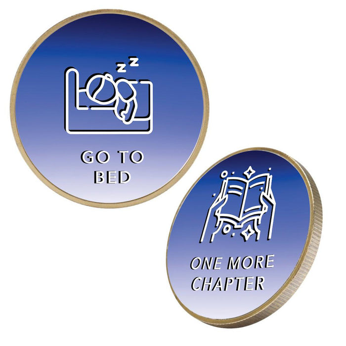 Flip to Decide Coin Includes Keychain Holder, Set of 1-Set of 1-Andaz Press-Go To Bed / One More Chapter-