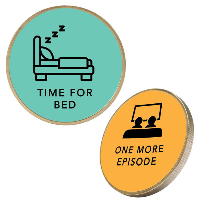 Flip to Decide Coin Includes Keychain Holder, Set of 1-Set of 1-Andaz Press-Time for Bed / One More Episode-