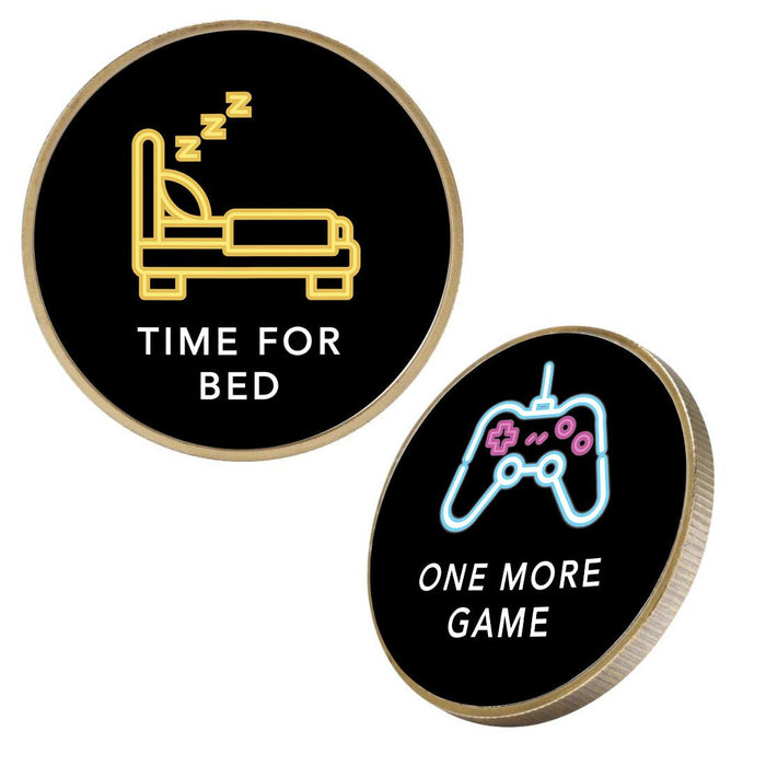Flip to Decide Coin Includes Keychain Holder, Set of 1-Set of 1-Andaz Press-Time for Bed / One More Game-