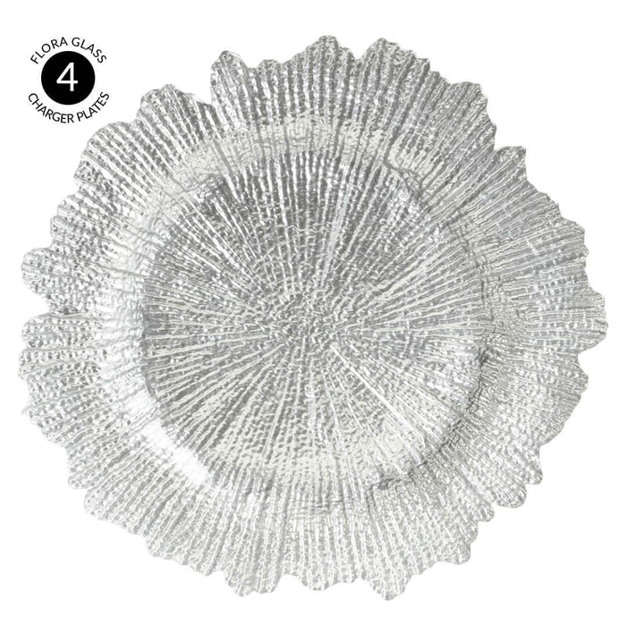 Flora Glass Charger Plates, Set of 4-Set of 4-Koyal Wholesale-Silver-
