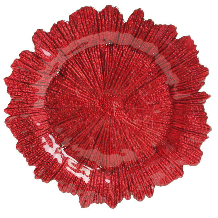 Flora Glass Charger Plates, Set of 4-Set of 4-Koyal Wholesale-Red-