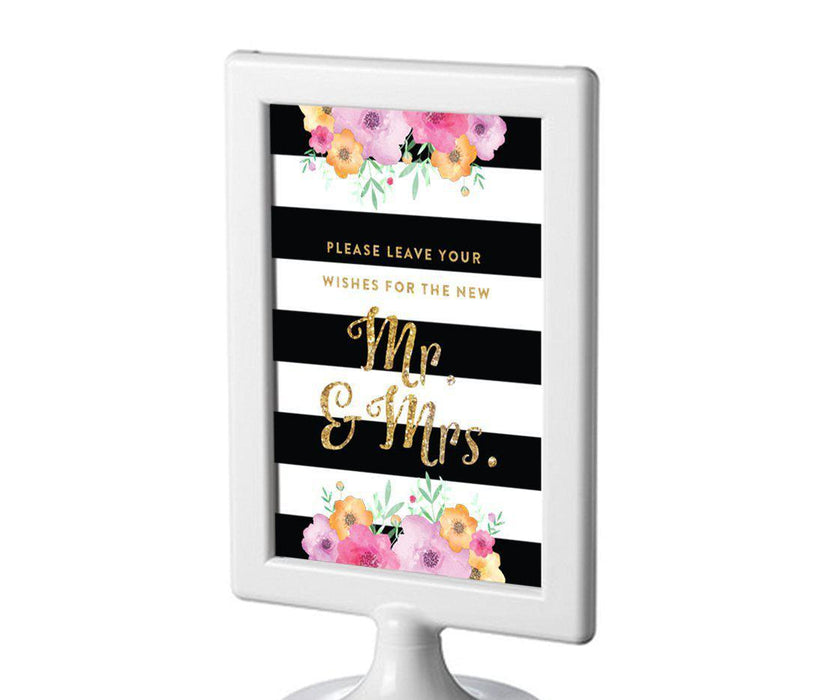 Floral Gold Glitter Wedding Framed Party Signs-Set of 1-Andaz Press-Mr. & Mrs.-