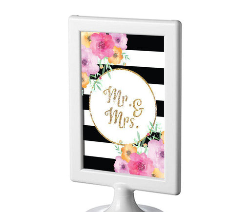 Floral Gold Glitter Wedding Framed Party Signs-Set of 1-Andaz Press-Mr. & Mrs.-
