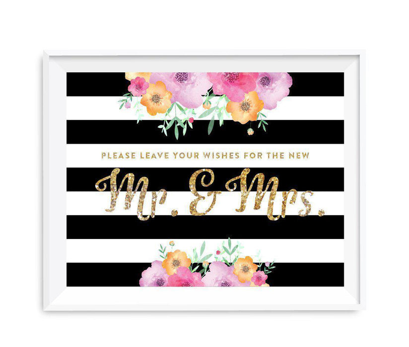 Floral Gold Glitter Wedding Party Signs-Set of 1-Andaz Press-Mr. & Mrs.-