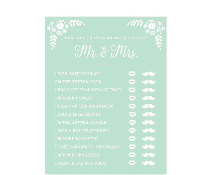 Floral Mint Green Wedding Bridal Shower Game Cards-Set of 20-Andaz Press-What's In Your Purse?-