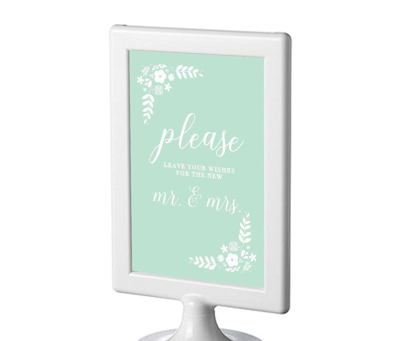 Floral Mint Green Wedding Framed Party Signs-Set of 1-Andaz Press-Leave Your Wishes For New Mr. & Mrs.-
