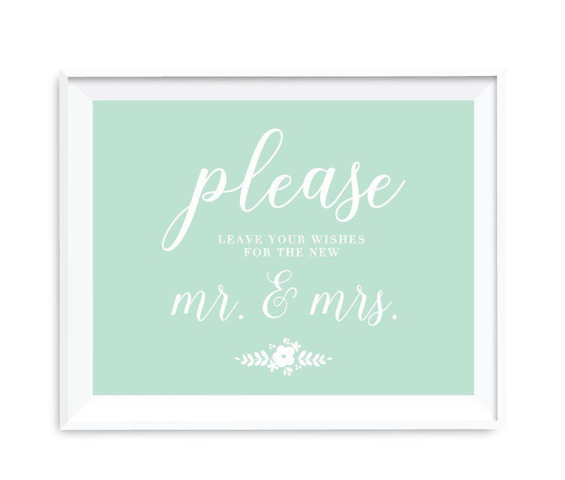 Floral Mint Green Wedding Party Signs-Set of 1-Andaz Press-Leave Your Wishes For New Mr. & Mrs.-