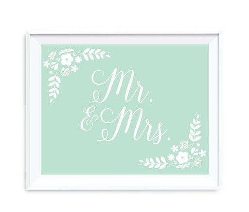 Floral Mint Green Wedding Party Signs-Set of 1-Andaz Press-Mr. & Mrs.-