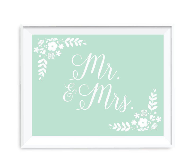 Floral Mint Green Wedding Party Signs-Set of 1-Andaz Press-Mr. & Mrs.-