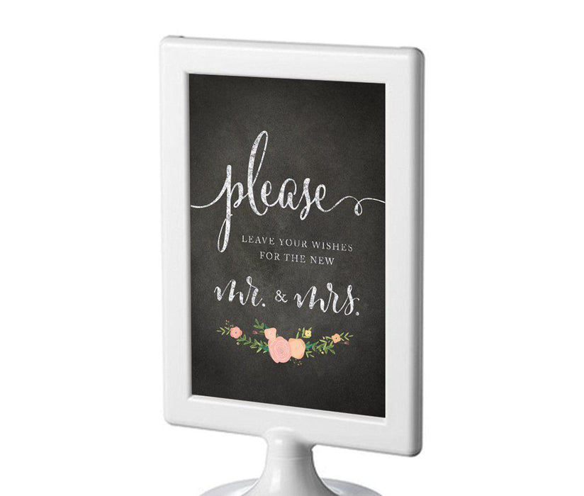 Framed Chalkboard & Floral Roses Wedding Party Signs-Set of 1-Andaz Press-Leave Your Wishes For New Mr. & Mrs.-