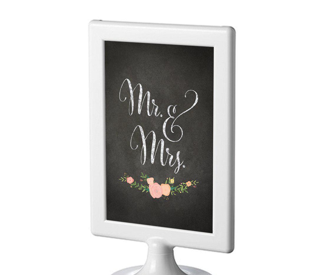 Framed Chalkboard & Floral Roses Wedding Party Signs-Set of 1-Andaz Press-Mr. & Mrs.-
