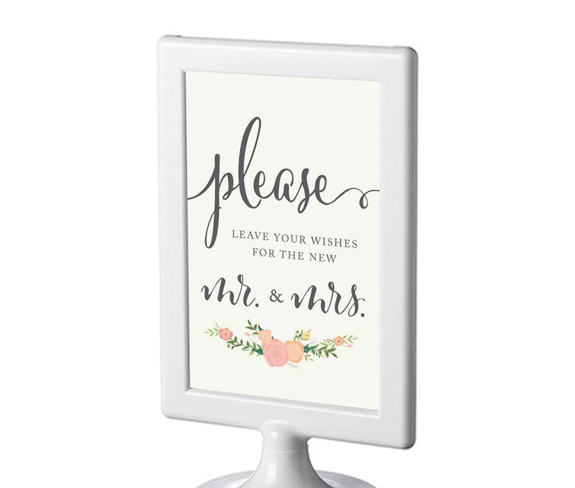 Framed Floral Roses Wedding Party Signs-Set of 1-Andaz Press-Leave Your Wishes For New Mr. & Mrs.-