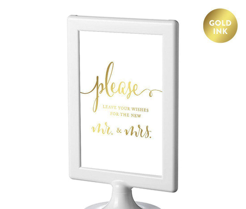Framed Metallic Gold Wedding Party Signs-Set of 1-Andaz Press-Leave Your Wishes For New Mr. & Mrs.-