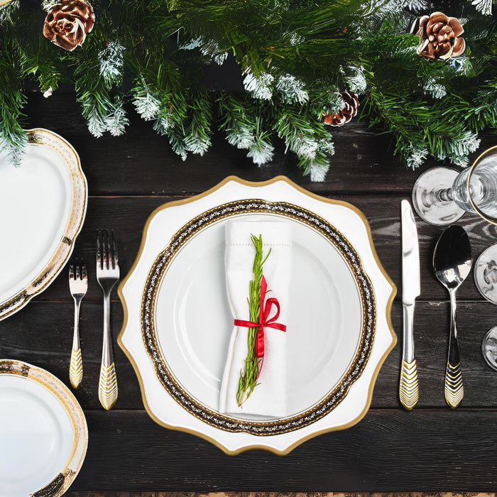 French Scroll Charger Plates, Set of 12-Set of 12-Koyal Wholesale-White-