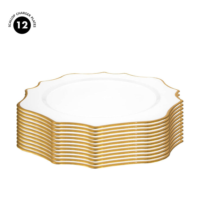 French Scroll Charger Plates, Set of 12-Set of 12-Koyal Wholesale-White-